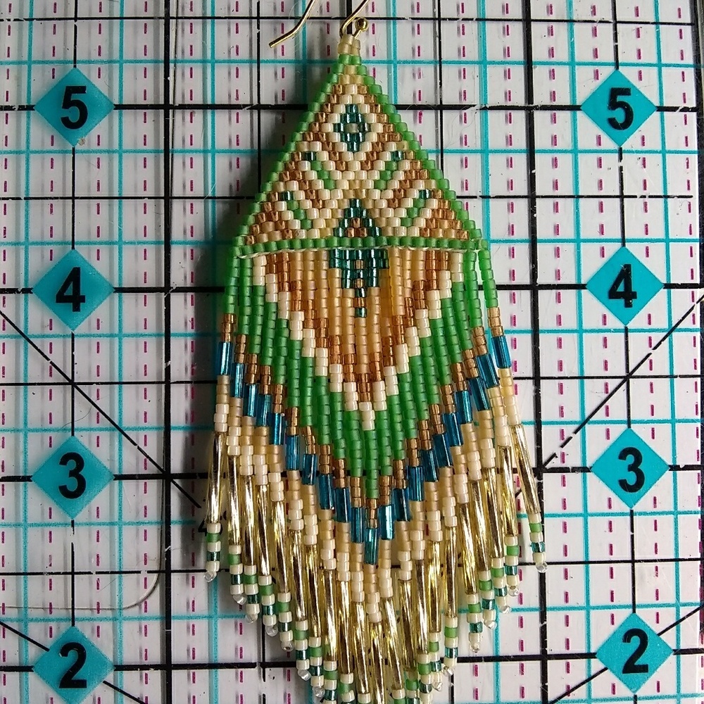 ⭐HP⭐ Beaded Handmade Long Fringe Earrings Peacock - Picture 7 of 8